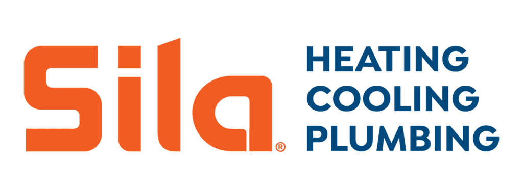 Sila logo in orange text with the words "Heating Cooling Plumbing" in blue text on a white background.