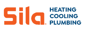 Sila logo in orange text with the words "Heating Cooling Plumbing" in blue text on a white background.