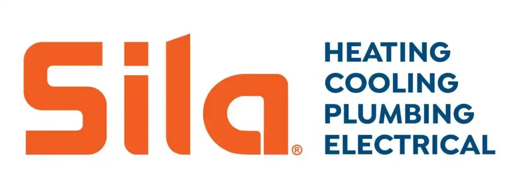 Sila logo in orange with text reading "Heating, Cooling, Plumbing, Electrical" in blue on a white background.