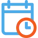 Blue calendar icon with an orange clock symbol in the lower right corner, representing 24/7 emergency service.