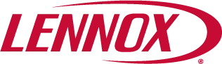 Lennox logo in red uppercase letters with a red swoosh circling part of the text on a transparent background.